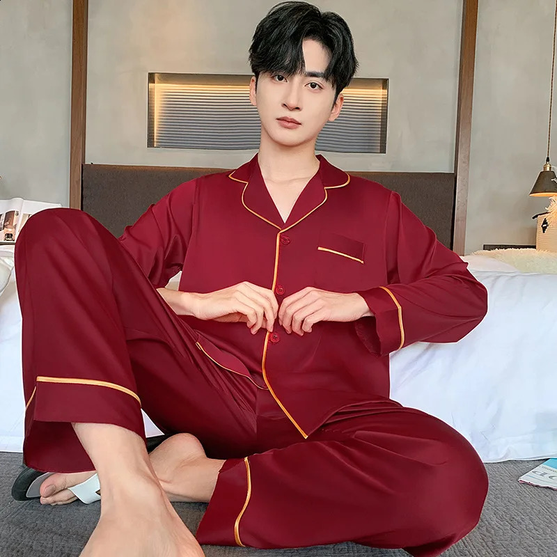 Couple Pajamas Suit Spring Autumn Satin Ice Silk High-end Sleepwear Men Summer Classic Loungewear Thin Homewear Women 250411