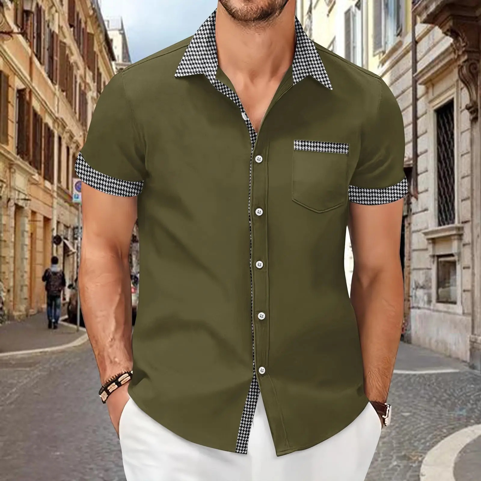 Men Cotton Linen Plaid Blouse Shirts Summer Spring Turn Down Collar Buttonshort sleeve Office Man Workwear Tops 250411