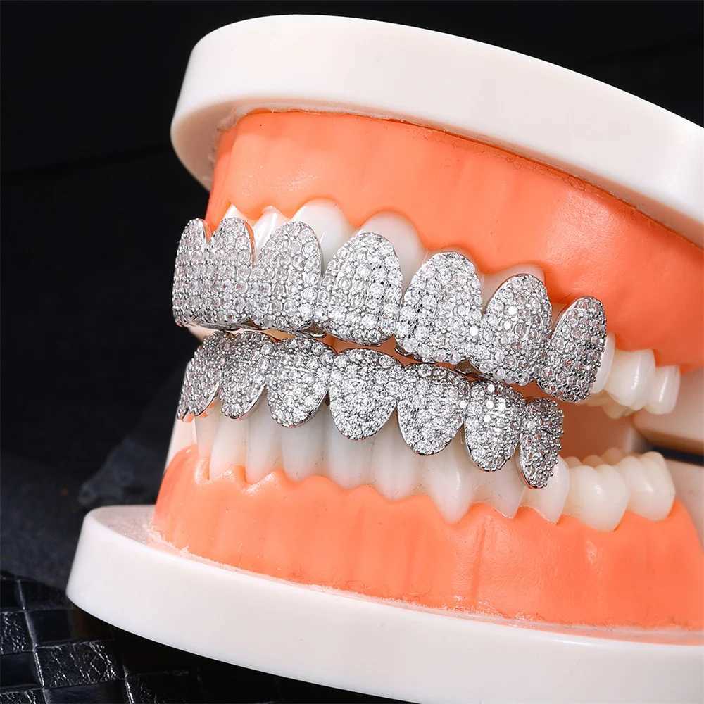 D Z Fashion Dental Grill Set Suitable for Women Full Bright Micro Zircon Copper Top and Bottom Teeth Grill Hip Hop Fashion Jewelry W250412