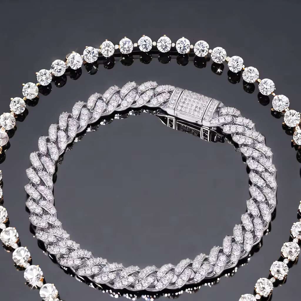 Factory Direct Sales Mens Fashionable 6-14mm Moissanite Diamond Cuban Bracelet 925 Silver 18K Gold Plated Hip Hop Style