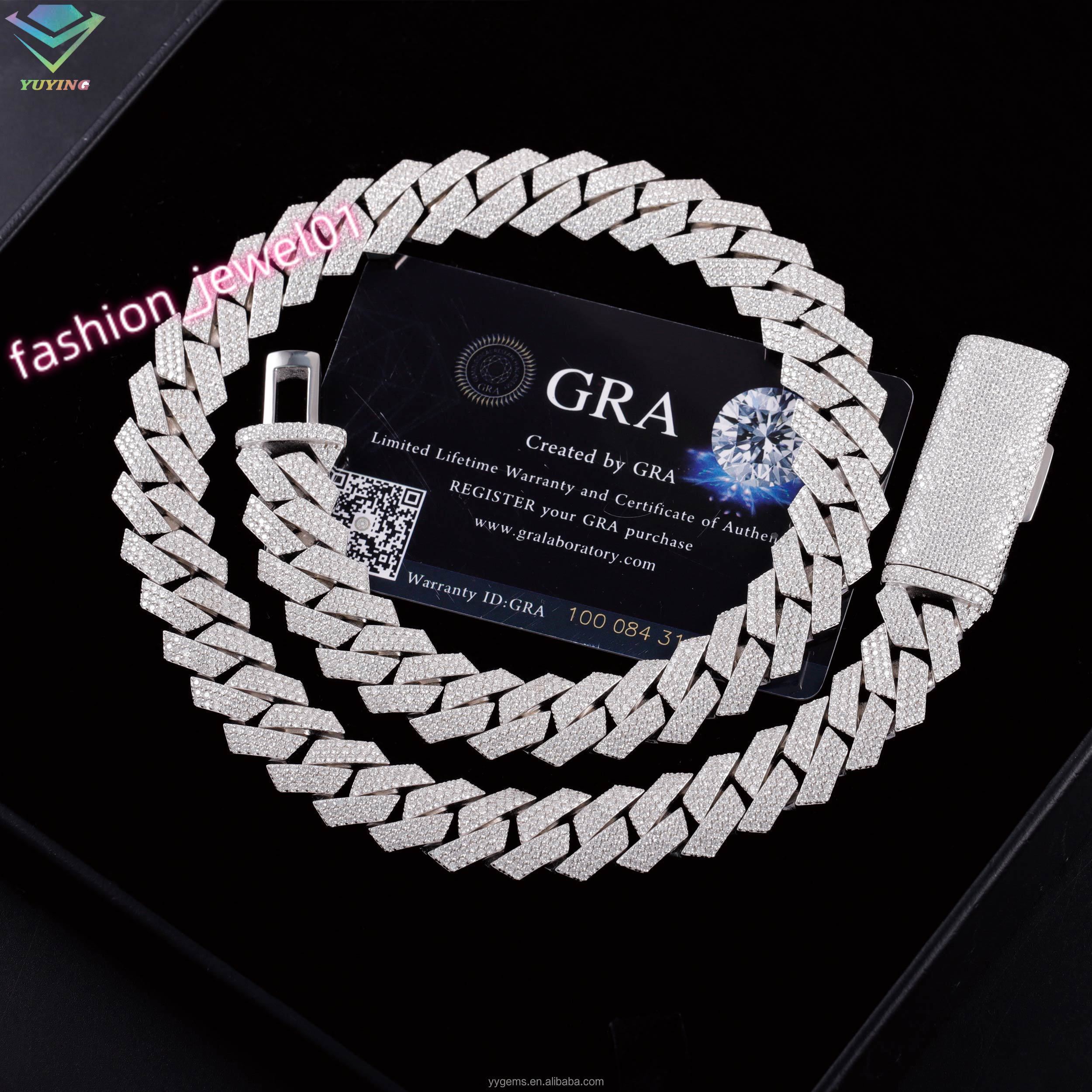 Heavy Silver 15MM 3Rows Cuban Chain Necklace 18k White Gold Plated VVS Moissanite Diamond Cuban Link Chain