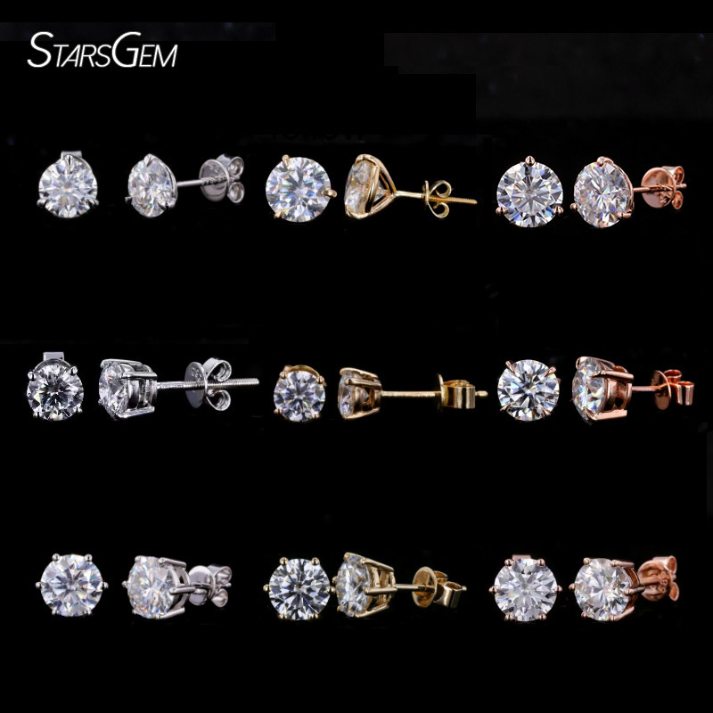 Starsgem Classic Style S925 10K 14K 18K Gold Earrings martini Prongs Setting Woman Fine Jewelry 1ct Moissanite Studs Earring