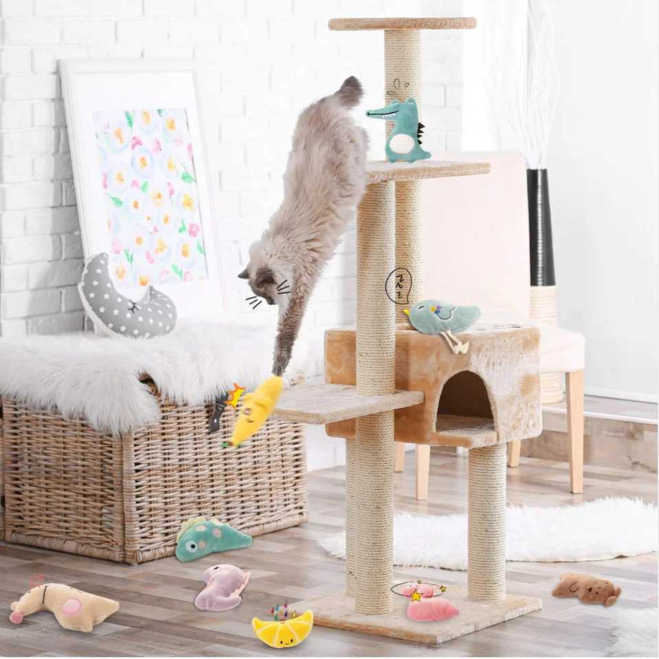 Pet Plush Bite Toy Cartoon Stuffed Animal Cute Plush Cat Chewing Toy Interactive Pet Toy Y250412