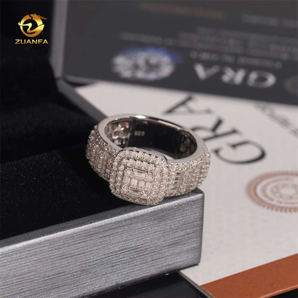 Hot Sale Iced Out Moissanite Men Diamond Rings 925 Silver Hip Hop Ring Pass Diamond Tester Fashion Men Cuban Ring
