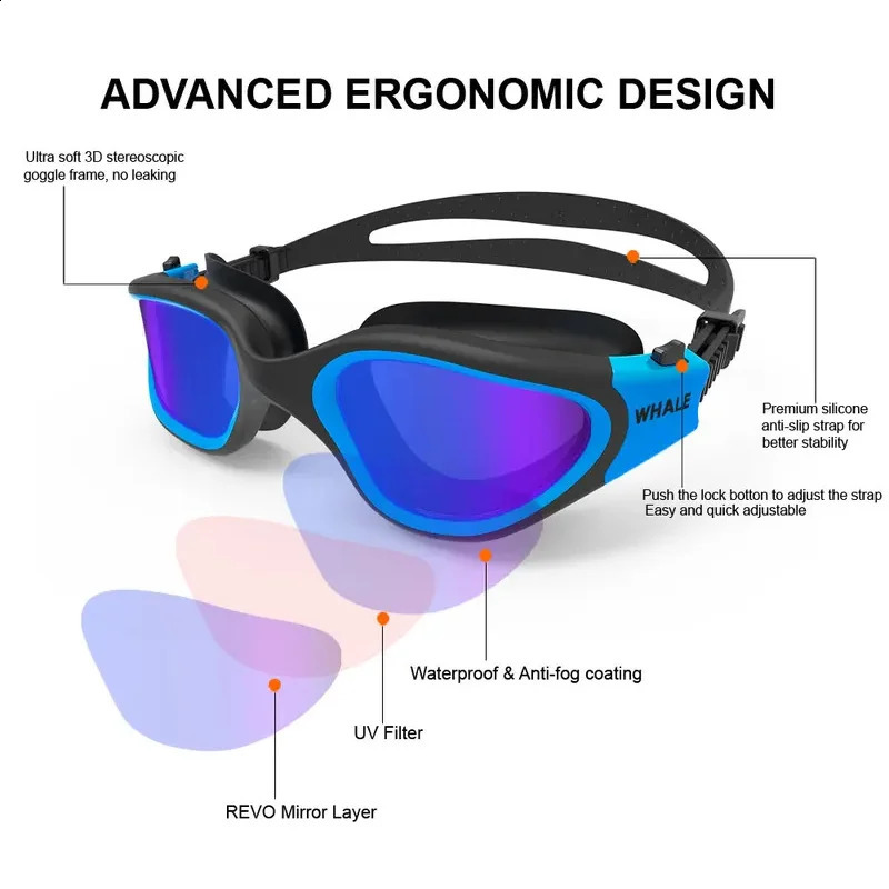 Adult Anti-Fog UV Protection Lens Men Women Swimming Goggles Waterproof Adjustable Silicone Swim Glasses Adults 250411