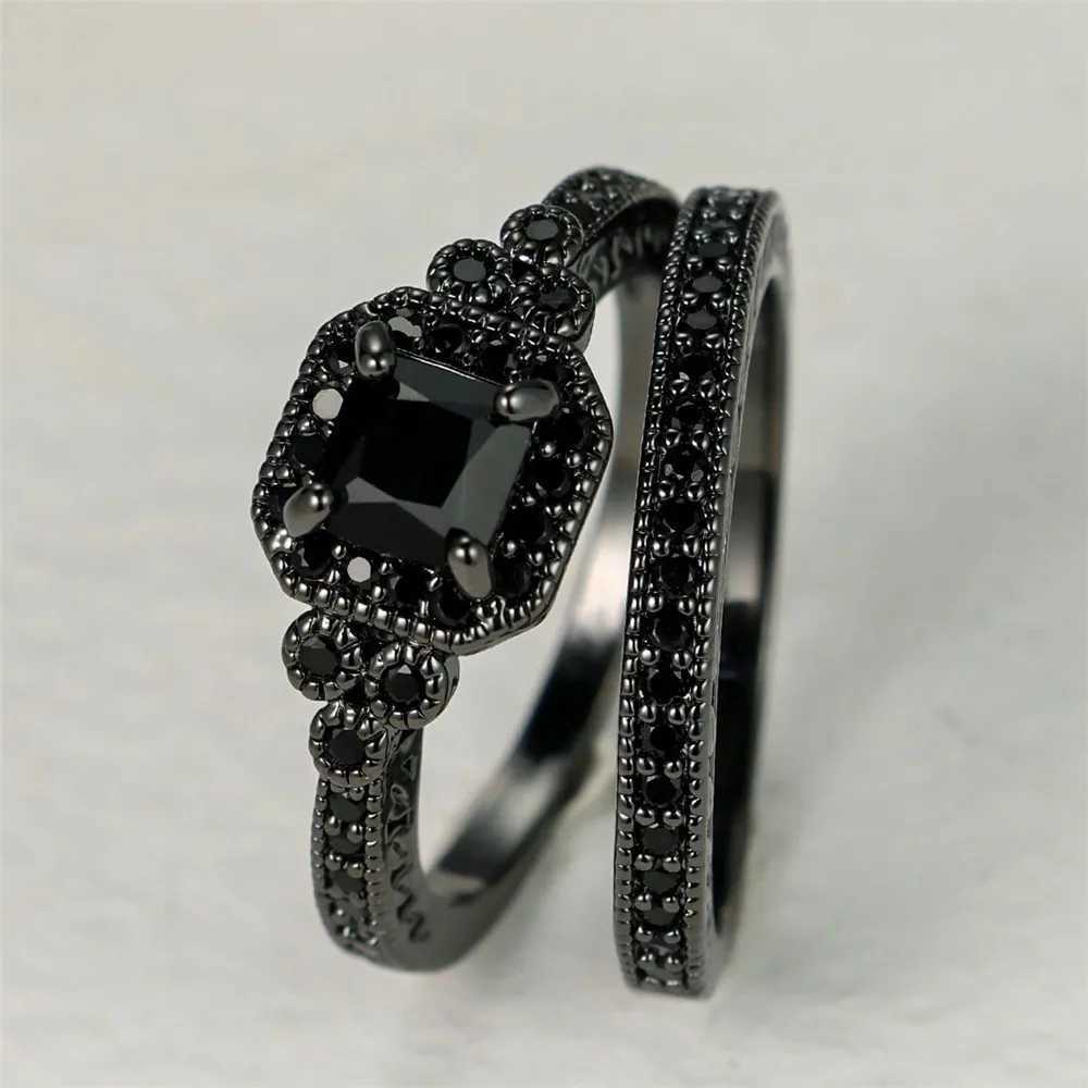 Vintage mens crystal zircon engagement ring set black gold colored wedding jewelry for men and womenXJ250412