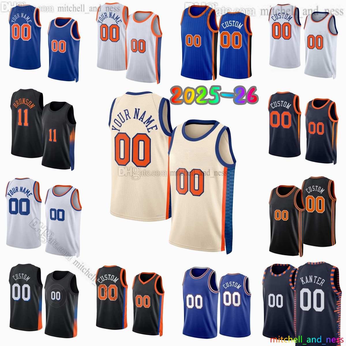 Custom 2025-26 New 11 Brunson Printed Basketball Jersey 32 Towns 2 McBride 25 Bridges 8 Anunoby 3 Hart 33 Ewing 4 Dadiet 00 Clarkson 13 Kolek 44 Shamet Jerseys Shorts