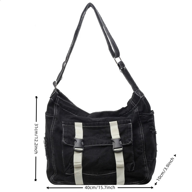 Large capacity denim messenger bag womens cross body bag student shoulder handbag 250411