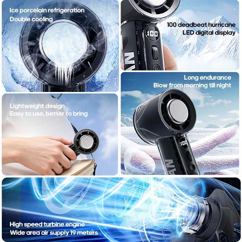 Portable cooling handheld fan with 100 speed adjustable mini outdoor turbo fan 3000mAh air circulation cooler equipped with LED display screen X250412