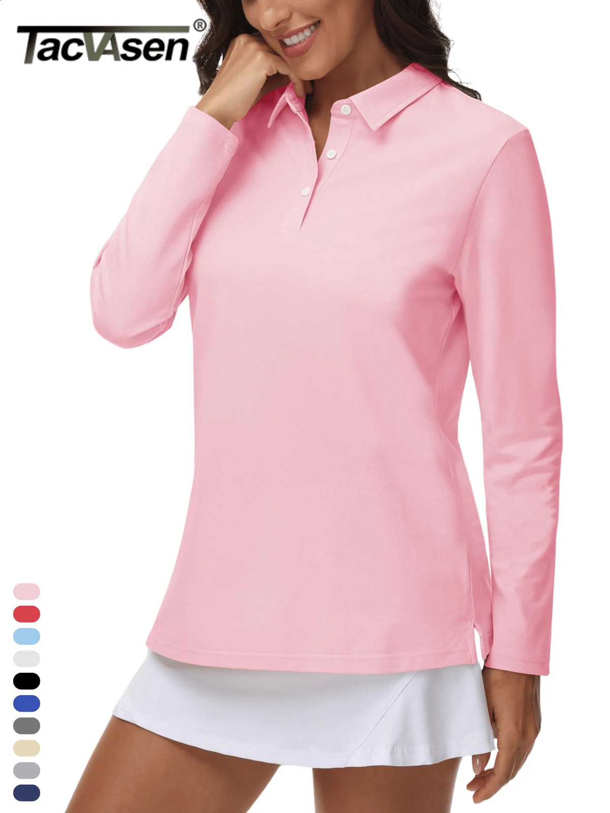 TACVASEN 3-Button Long Sleeve Polos Womens Cotton V-Neck Hiking Golf Tops Breathable Outdoor Sports Collared Pullover Tee Shirts 250411