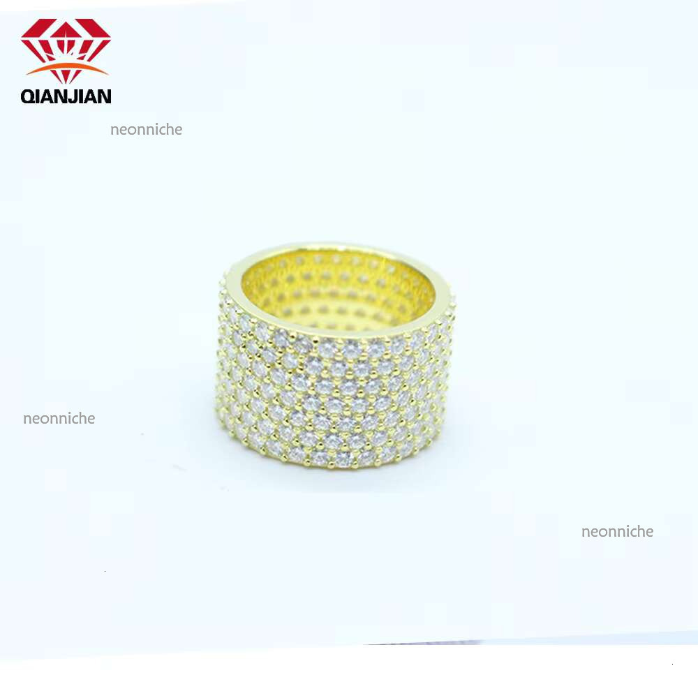 2025 New Style 7 Rows Sier White Gold Plated VVS Iced Out Dia Moissanite Ring for Men Women's Jewelry