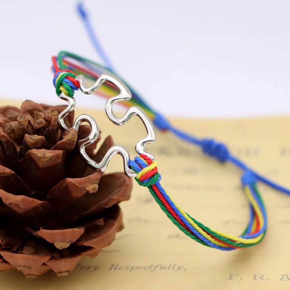 Autism Awareness Puzzle Charm Bracelets Colorful Rope Adjustable Jewelry Gift Drop ShippingC250411