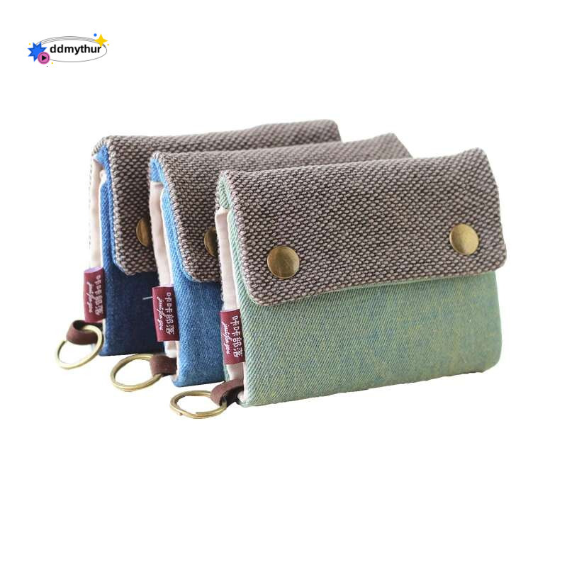 Handmade Three Fold Fabric Wallet Women Men Simple Short Zipper Purses for Teens Personality Multi-function Key Bag Card Holder ddmythur