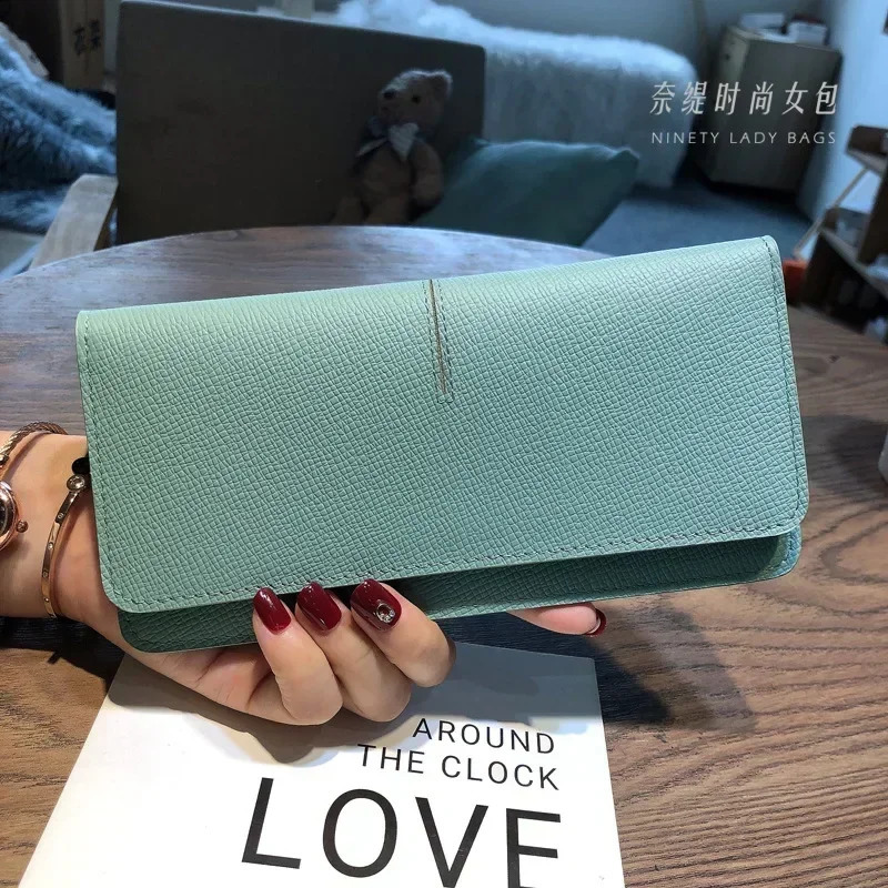 Womens long soft genuine leather wallet large capacity thin wallet handbag card holder bracket buckle clutch wallet 8Z 250411