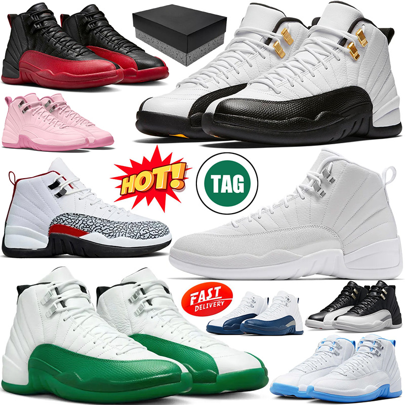 with box Taxi Flu Game 12s women men basketball shoes 12 Blueberry French Blue Bucks White Green Playoff Elephant Print Blueberry mens trainers outdoors sneakers
