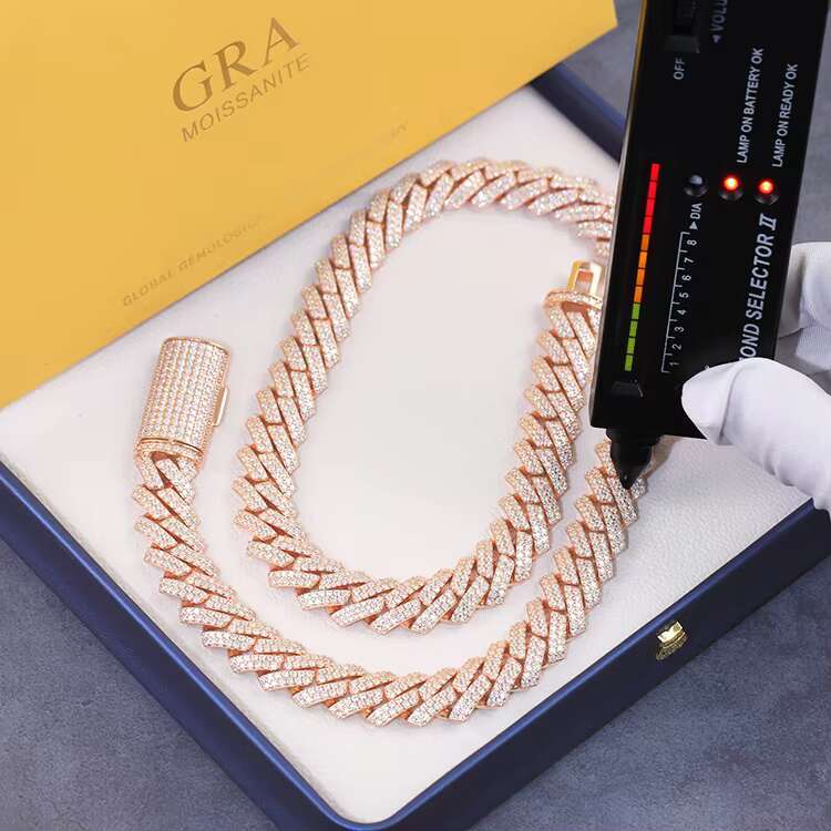 High Quality Hip Hop 15MM Moissanite Cuban Chain Hand Made 925 Sterling Silver Cuban Link Chain Pass Diamond Tester