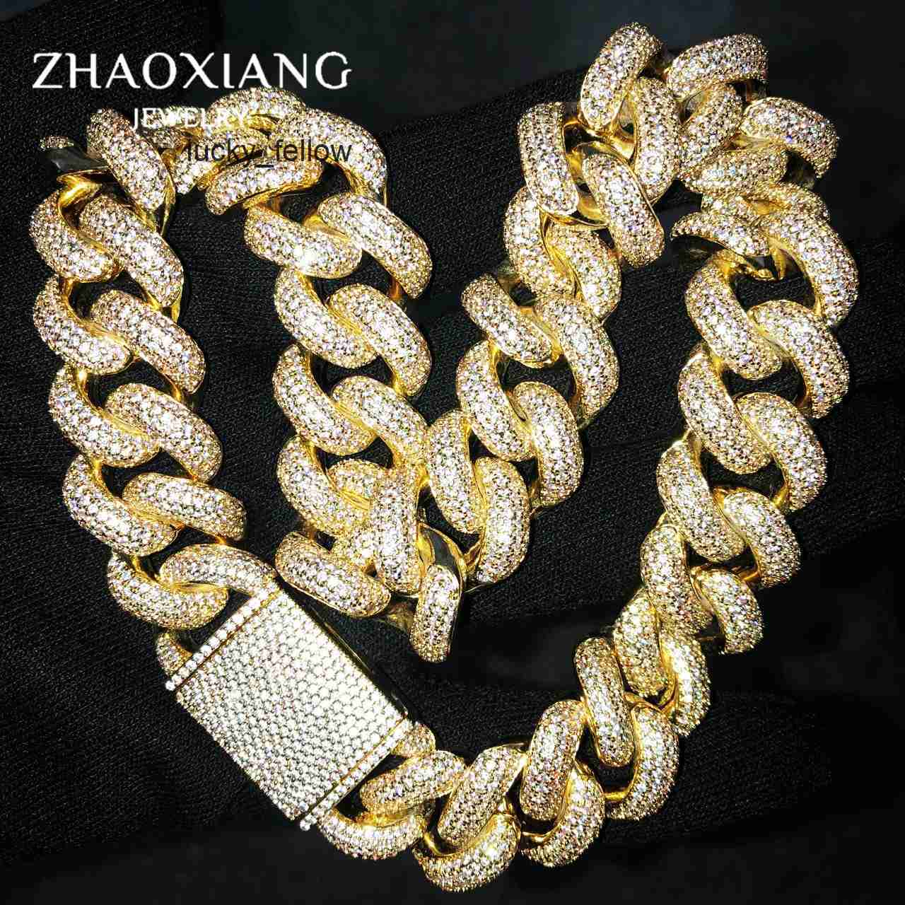 Jewelry Quality Hiphop Iced Out Cubic Moissanite Cuban Link Chain Necklace Mens Brass Moissanite Diamond Chain Necklace