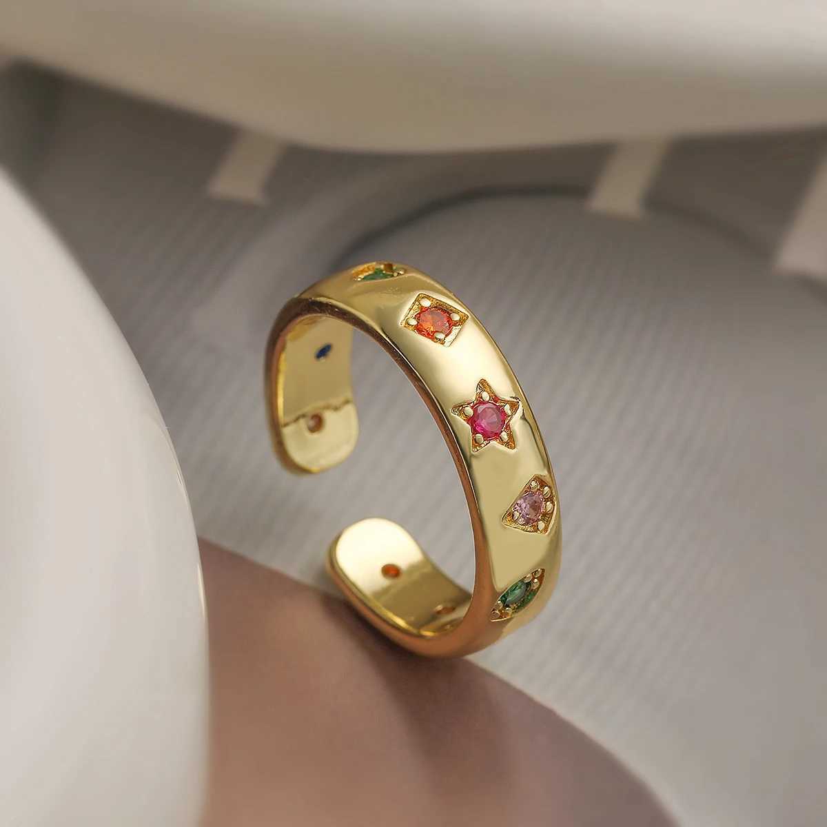 NEWBUY 2024 New Fashion Gold Color AAA CZ Zircon Inlaid Jewelry Open Design Womens Wedding RingXJ250412