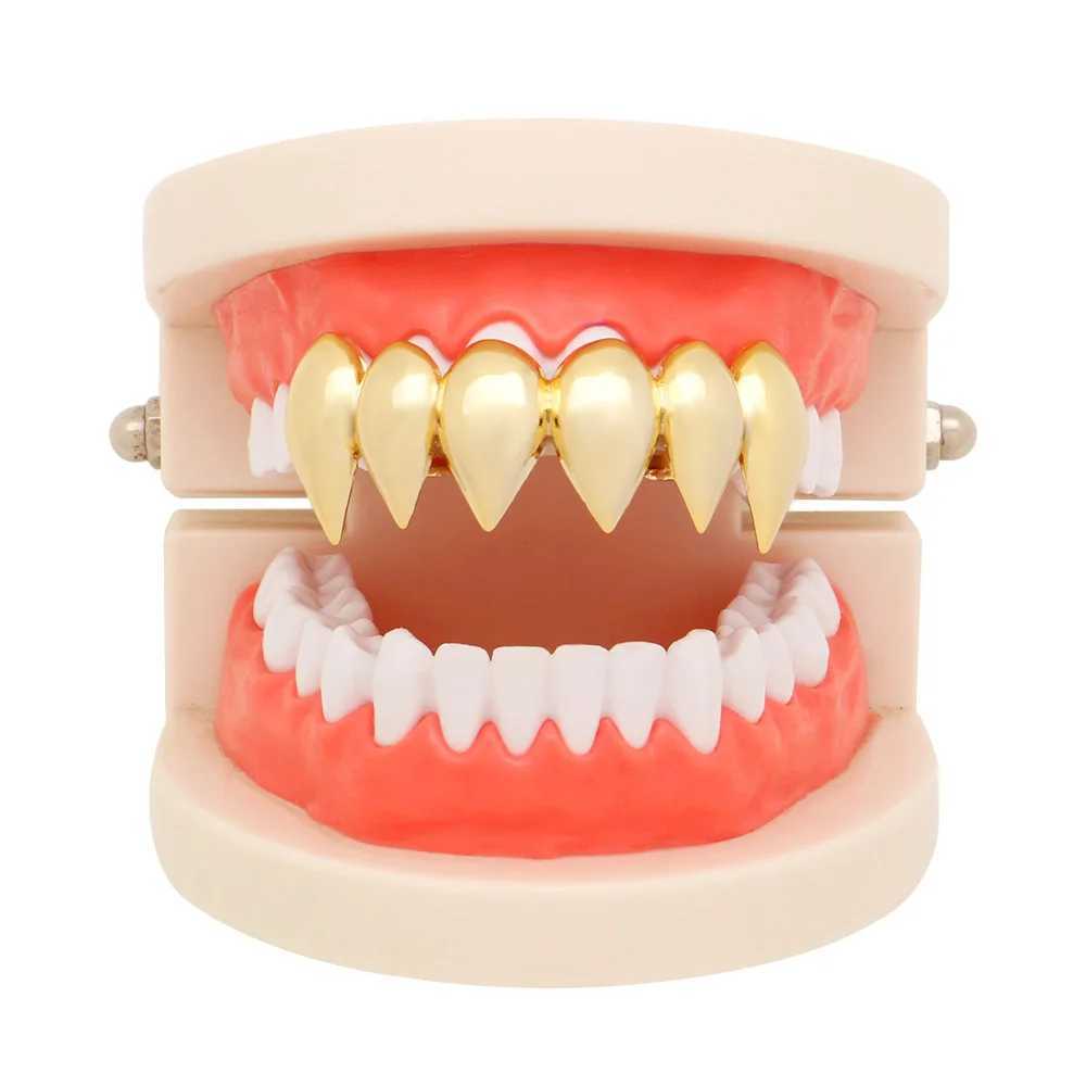 A row of sharp teeth Grillzs square mens hip-hop top teeth Grillz vampire square mens hip-hop rapper jewelry W250412