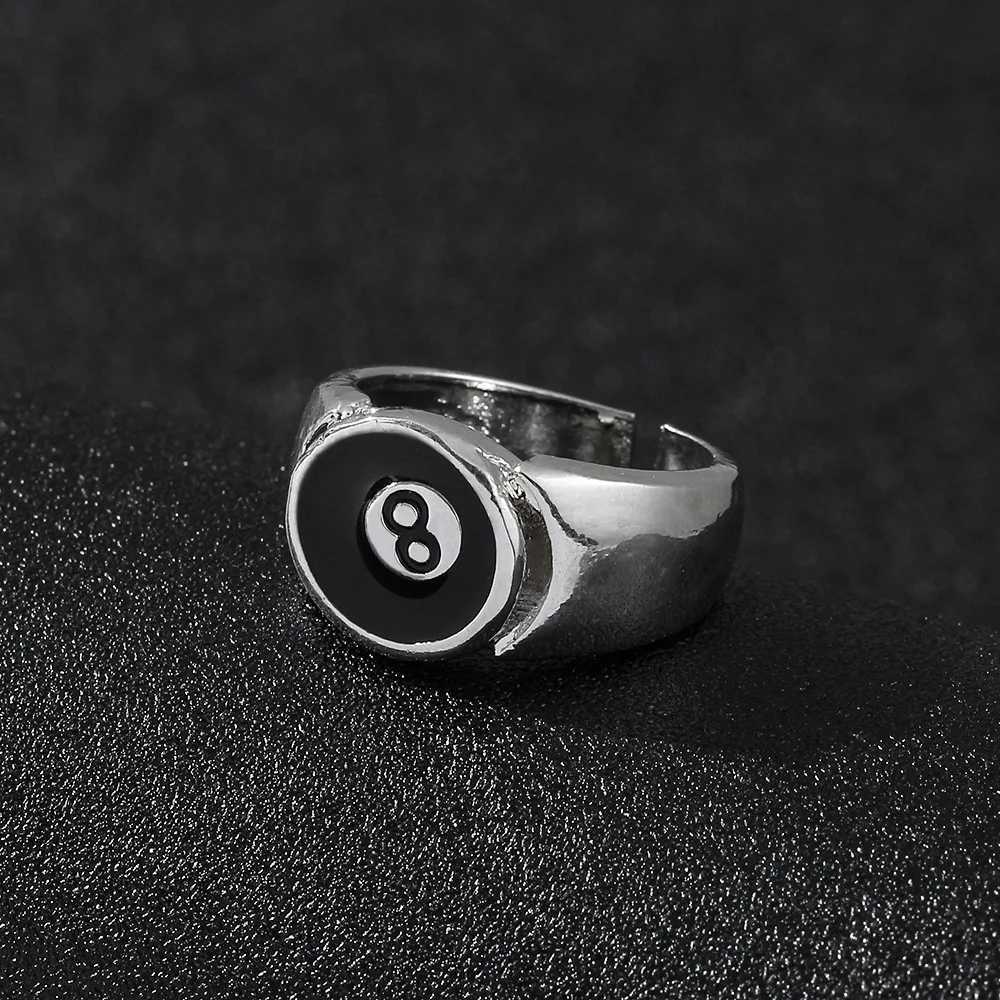 Punk Billiards Digital Black 8-Ball Ring Metal Alloy Open Adjustable Ring Fashion Hip Hop Rock Mens Jewelry GiftXJ250412