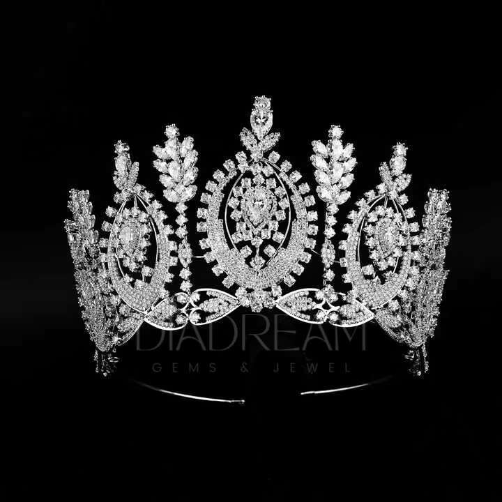 Handmade Luxury 925 Sterling Silver Wedding Crowns Miss Universe Pageant Bridal Hair Accessories Gold-Plated Moissanite Diamond
