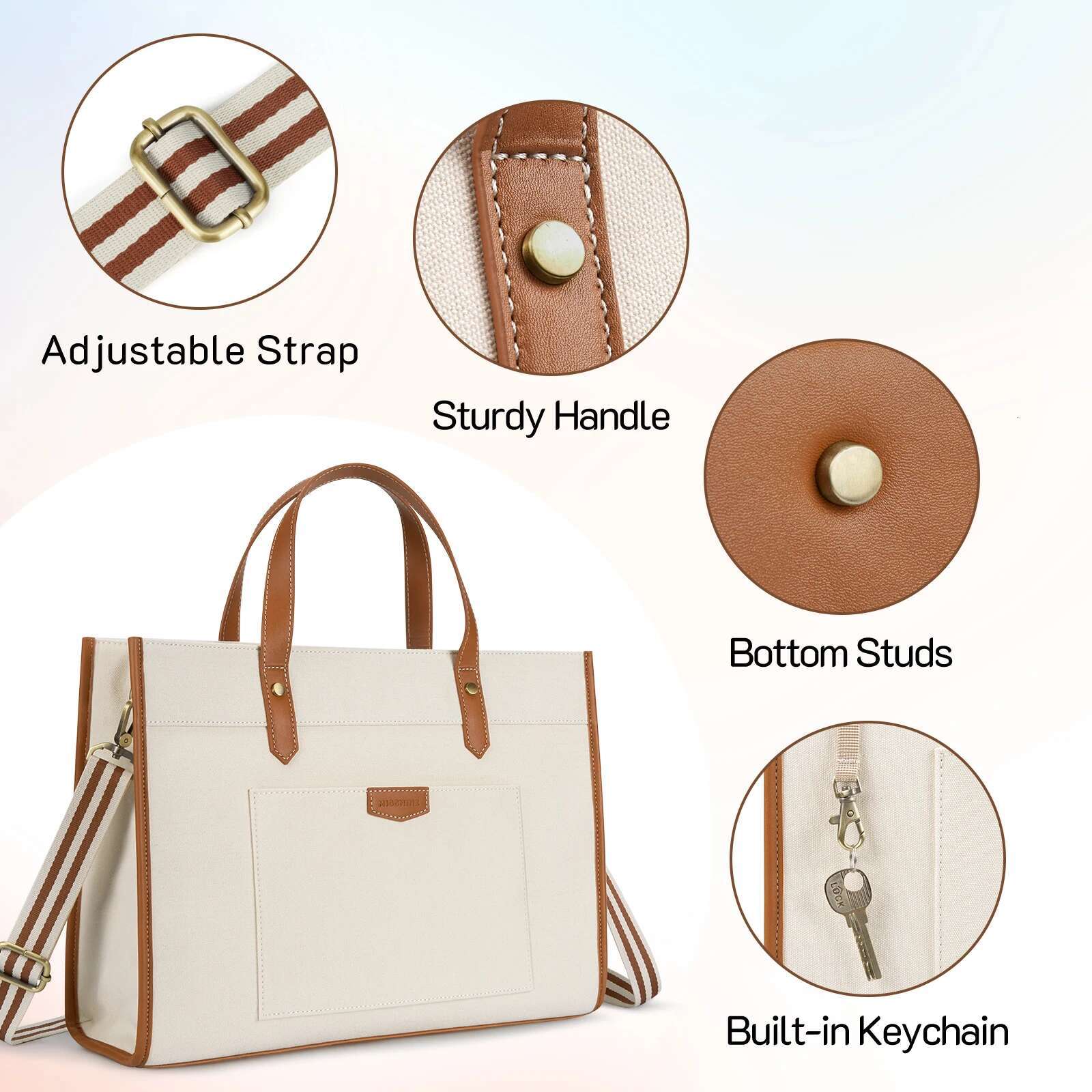 Missnine 15.6 Inch Woman Laptop Briefcase Canvas Ipad Work Shoulder Casual Tote Bag For Travel Office College