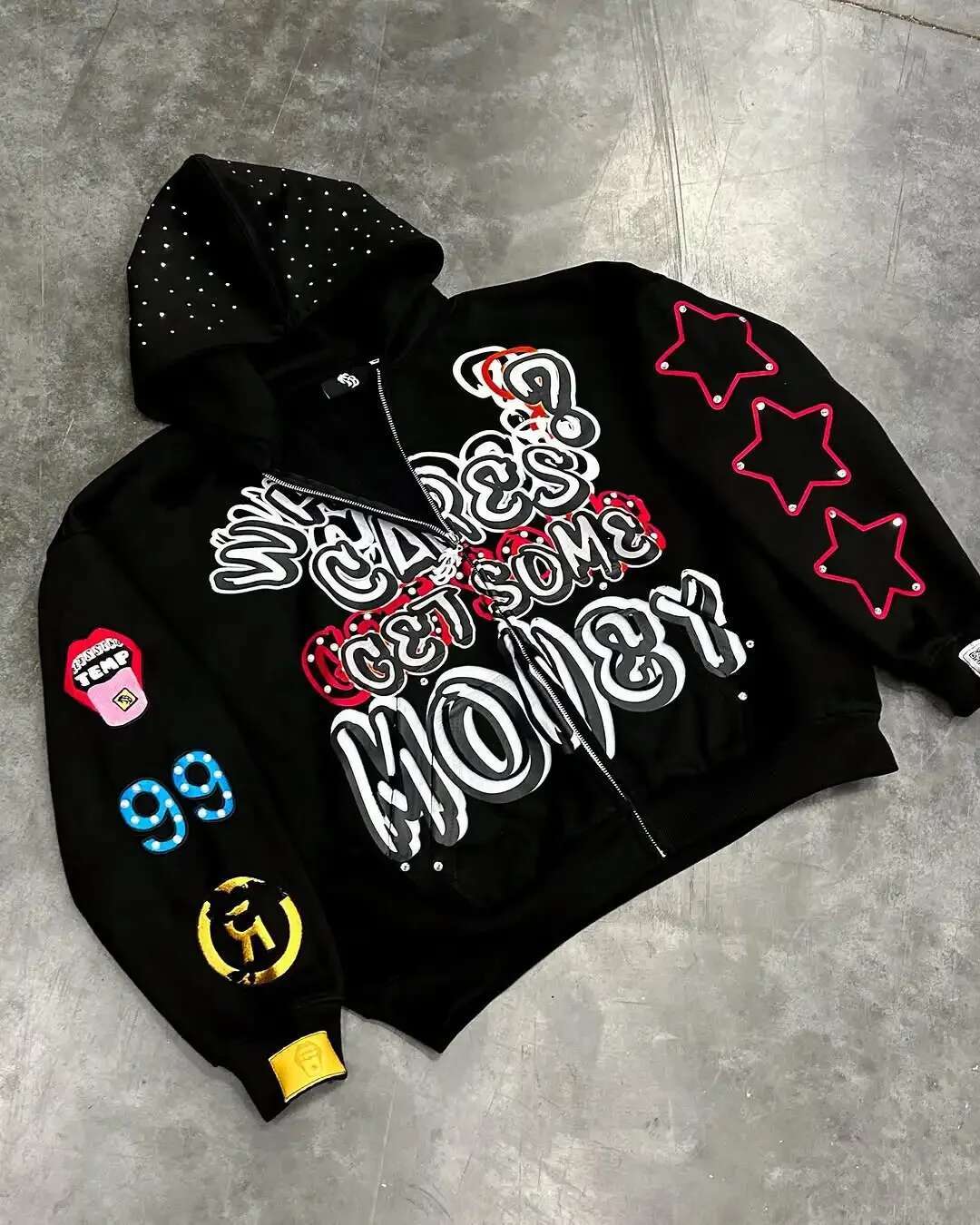 American Hip Hop Trend Fashion Zipper Hoodie Star Alphabet Design Vintage Hooded Long Sleeve Sports Men Women Street Wear Y2K