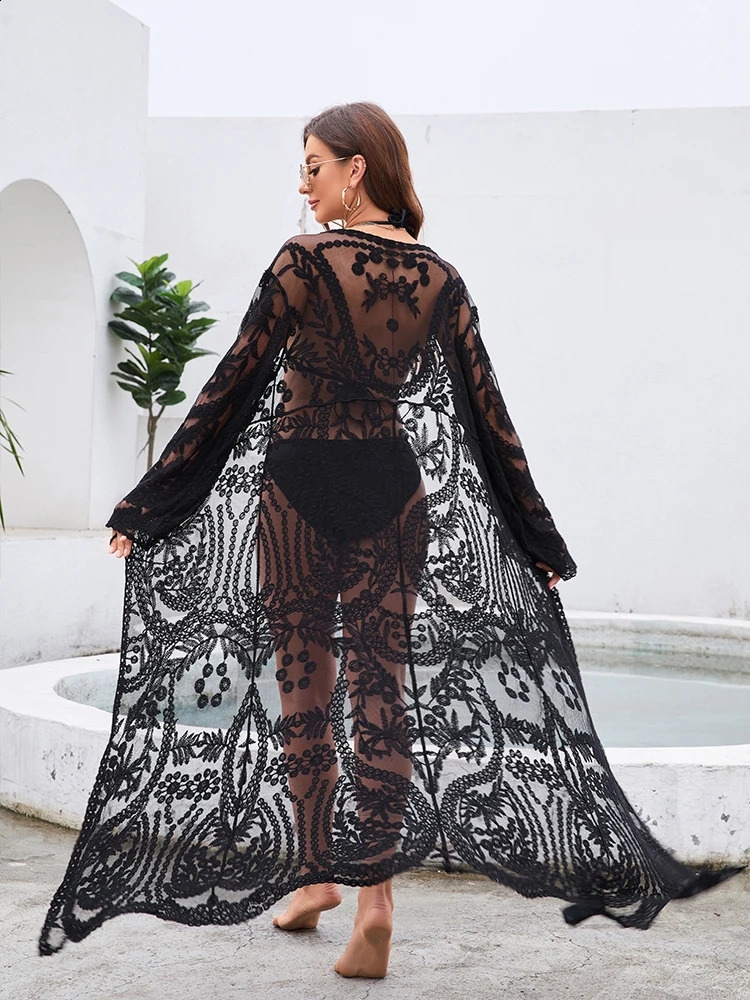 Women Beach Floral Mini Dress Bikini Cover-ups Lace Crochet Hollow Bathing Suit Swimsuit White Tunic Sarong Wrap Beachwear 250411