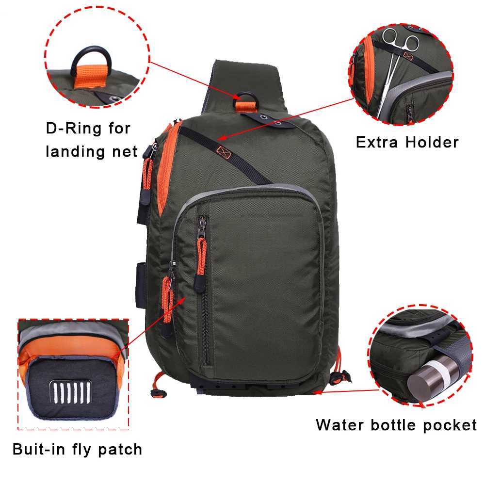 Fly Fishing Sling Pack Fishing Crossbody Sling Tackle Storage Bag Fishing Gear Shoulder Backpack Z250411
