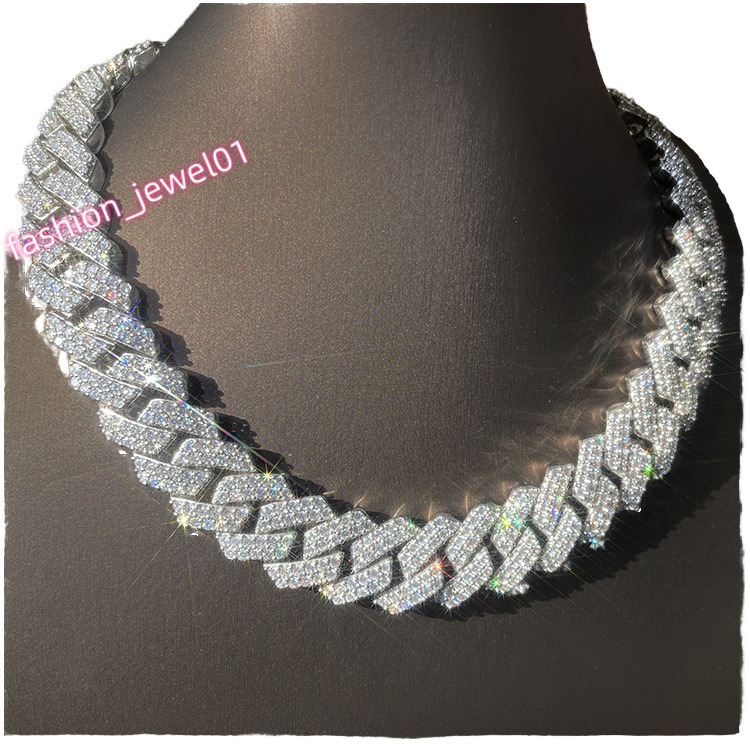 20mm 2-Row Cuban Chain in Silver VVS Moissanite With Passed Diamond Test Hip-hop Necklaces Gift Main Material Gold Pearl Stone