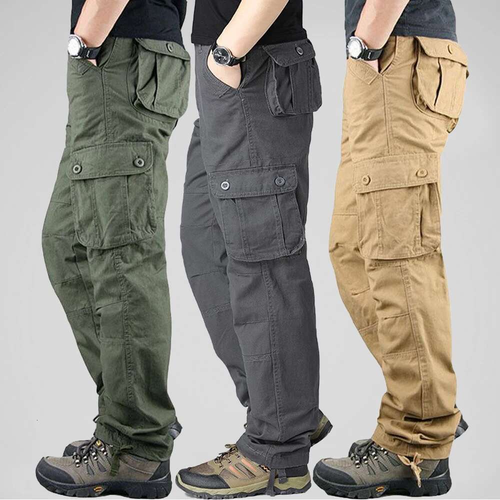 100% Cotton Tactical Cargo Men Multiple Pockets Solid Color Overalls Work Trousers Outdoor Hiking Climbing Pants Big Size