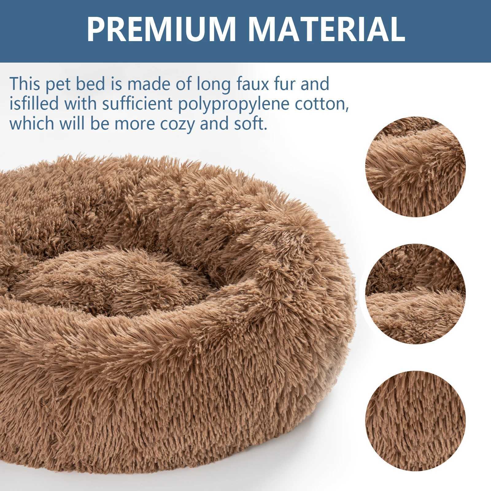Bedroom calming dog bed for large medium and small dogs - Donut washable small pet bed non slip round fluffy faux fur cat bed X250412