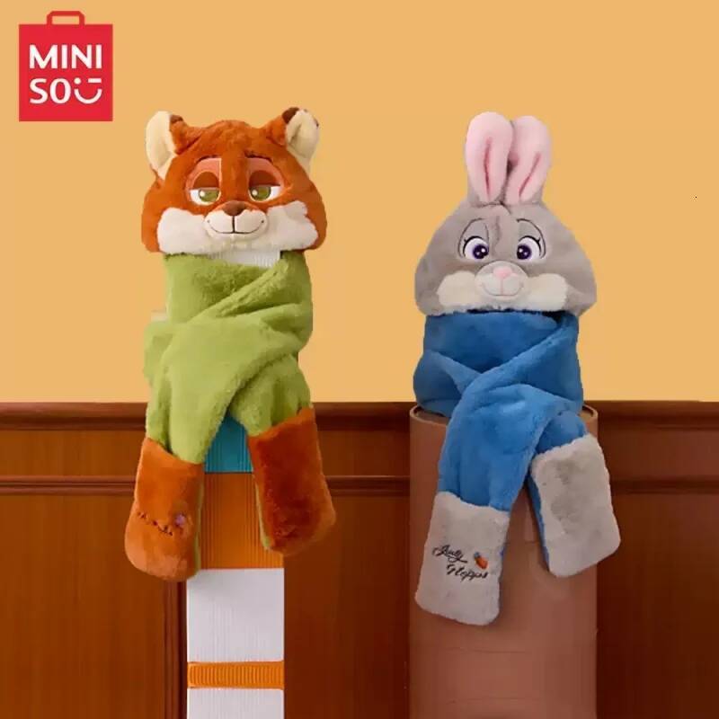 Custom Miniso Zootopia Cute Nick Judy Movie Merchdise Cosplay 3 In 1 Winter Fleece Set Hat Scarf And Gloves Festival Gifts