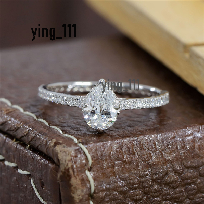 Jewelry IGI Certified 1.0 Carat Lab Grown Diamond Pear Cut Full Band Engagement Ring 14K White Gold Wedding Womens Gold Ring