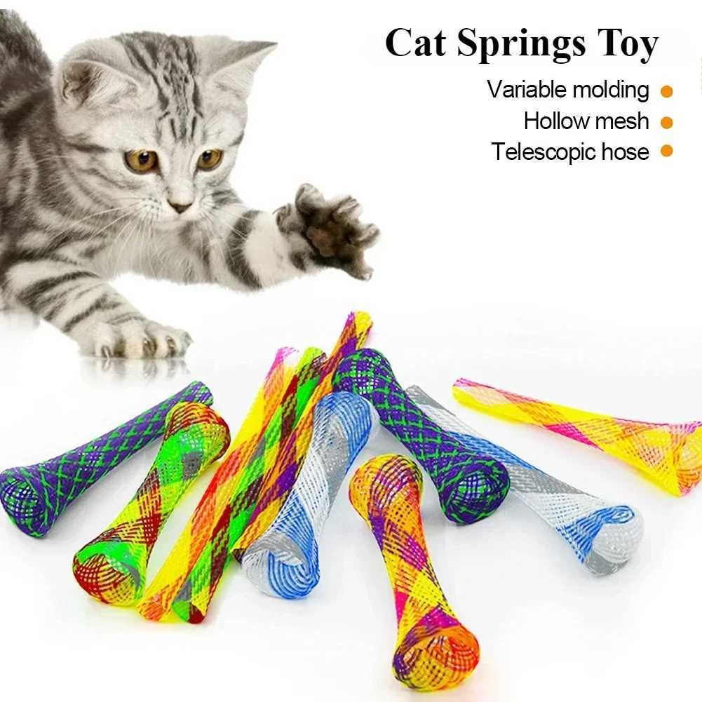 10 pieces of cat spring toys cat coil spiral pet interactive instrument plastic spring toys colored spring cat pet tower toys Y250412