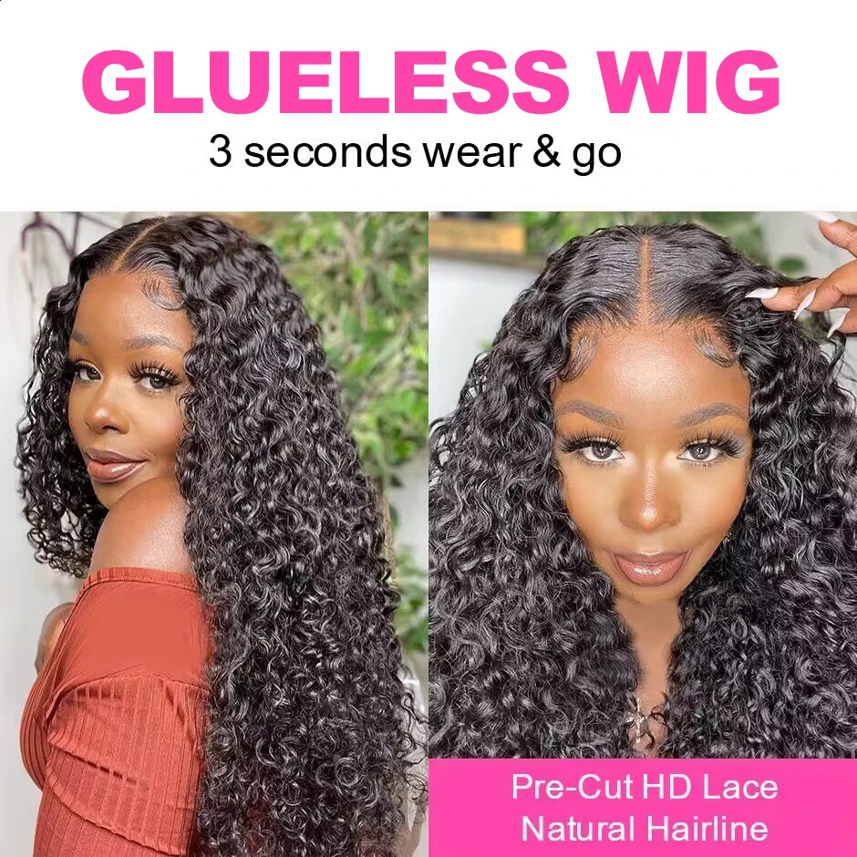 Water Wave Glueless Wig Pre-Cut Lace Wig 180% Pre-Plucked Natural Wave Wear Go Glueless Curly Human Hair Wigs For Women 250409