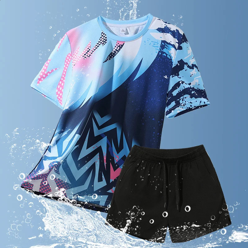 Mens Sweatshirt Set T-shirt Shorts Set Sports T-shirt Running Tennis Badminton Shirt Pants Set Men Clothing Tracksuit Sweatpants 250407