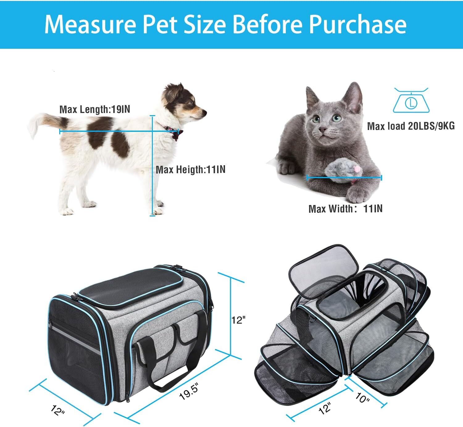 Airline approved pet harness, large soft faced pet travel TSA harness, 4-pack expandable cat foldable harness with detachable wool pad and pocket, sui