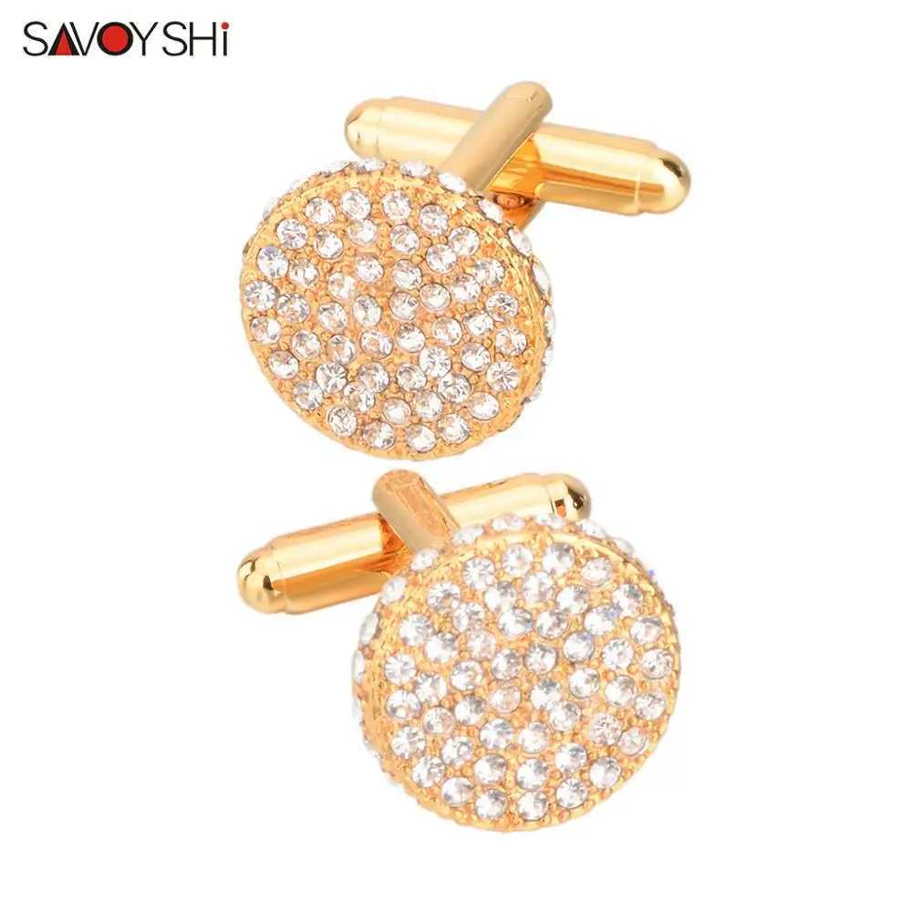 SAVOYSHI brand mens shirt cufflinks high-quality round crystal cufflinks double-sided gifts for mens jewelry without carvingT250412