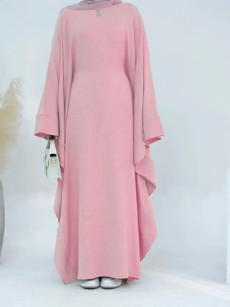 Eid al Fitr Dubai Linen Humble Batwing Abaya Muslim Kaftan Dress Ka Abayas Female Robe Vestidos 250411