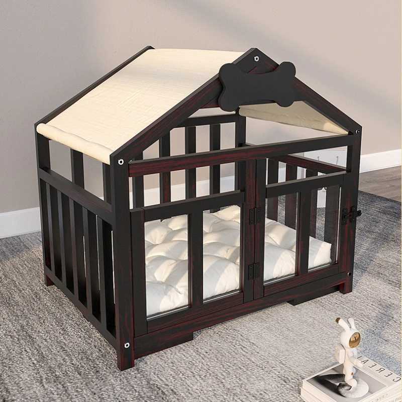 Solid wood dog house large space double door indoor breathable small dog house waterproof pet bed X250412
