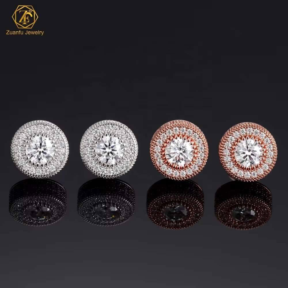 2023 Fashion Jewelry Wholesale Custom High Quality VVS Moissanite Diamond Gold Plated Solid Silver Stud Hoop Earrings Unisex