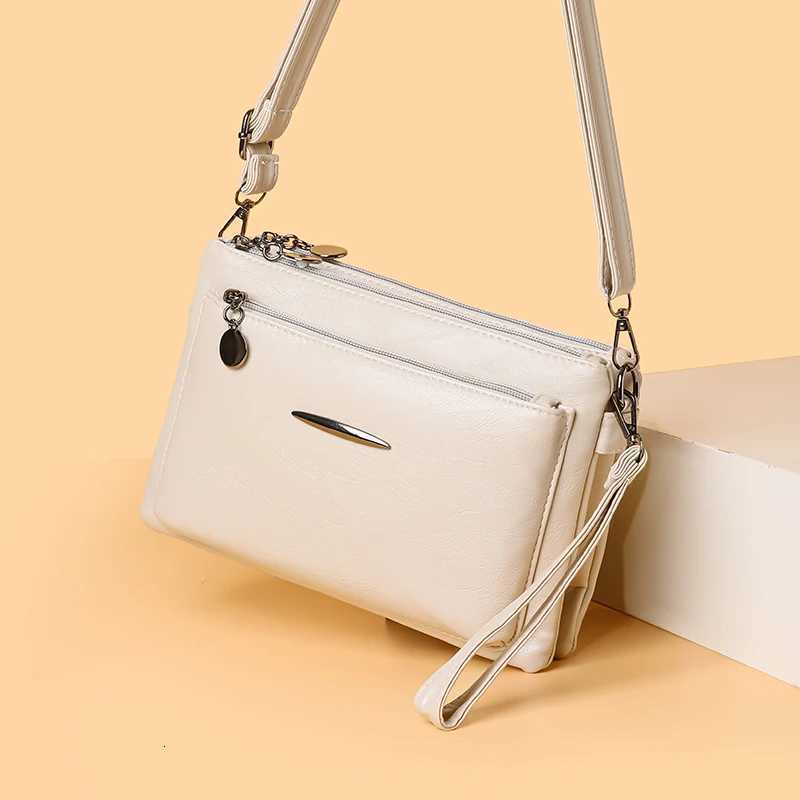 Solid Color Simple Retro Womens Small Crossbody Bag Soft PU Leather Multi-layered Shoulder Bag Casual Large Capacity Sling BagW251112