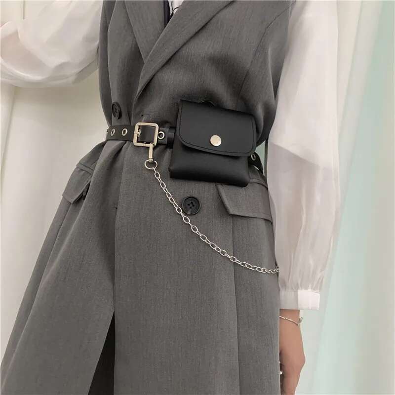 Women Fashion Waist PU Fanny Simple Women's Gift Belt Bag Phone Chain Bags For Lady Casual Pack Female Purse Black