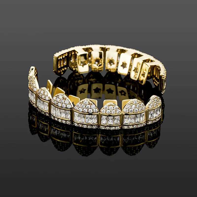 Hip Hop Claw Set CZ Stone Bling Iced Out Teeth Grillzs Top Bottom Set Teeth Grill Mens Rap Singer Jewelry Gold Silver W250412