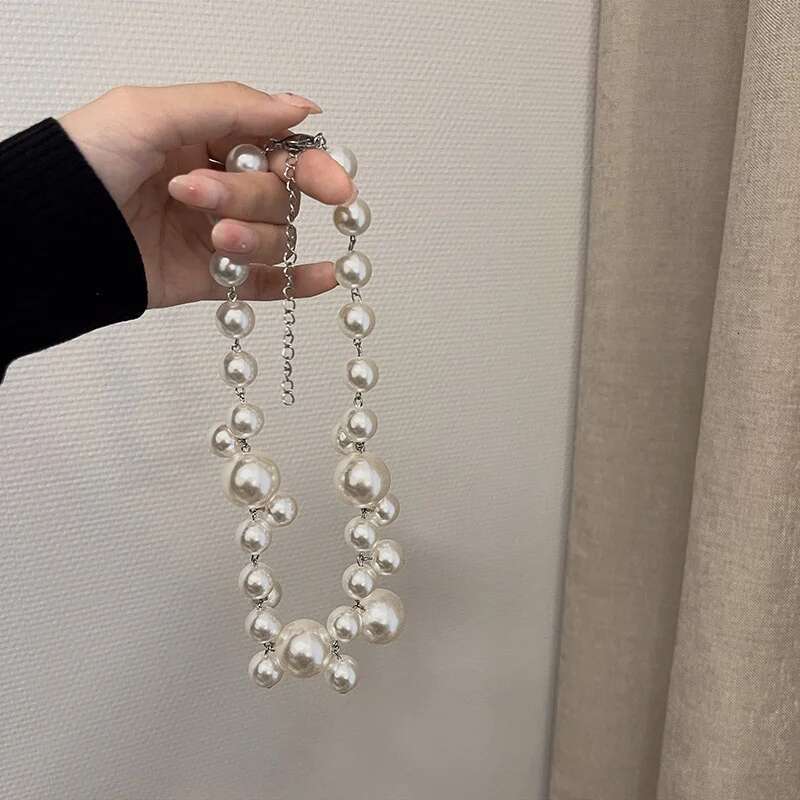 XIALUOKE Vintage Hyperbole Bead Pearls Collarbone Chain Women's Elegant Pendant Necklace Bride Jewelry