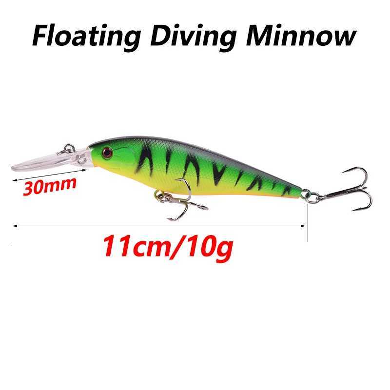 1 Pcs Floating Minnow Fishing Lures 11cm 10g Long Lips Wobblers Plastic Artificial Hard Bait With 6# Hooks Bass Pike Crankbaits Z250411