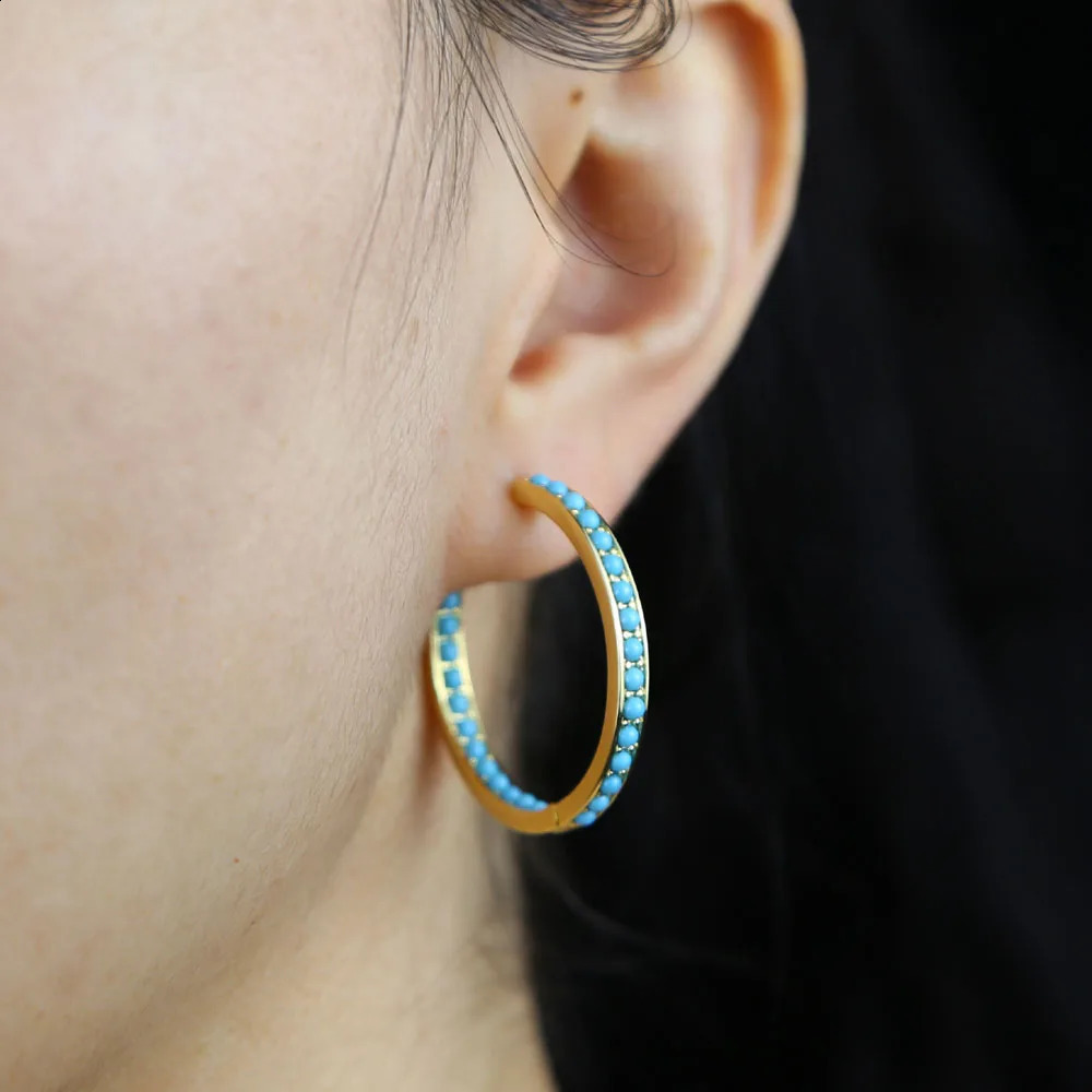 Golden Fashion Classic Womens Jewelry Fork Set Blue Turquoise Hugging Earrings 250409