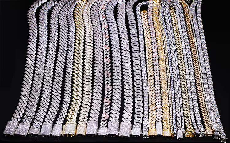 Real Silver S925 Vvs Moissanite 2Rows Cuban Chain Bracelet Necklace for Rope Mens