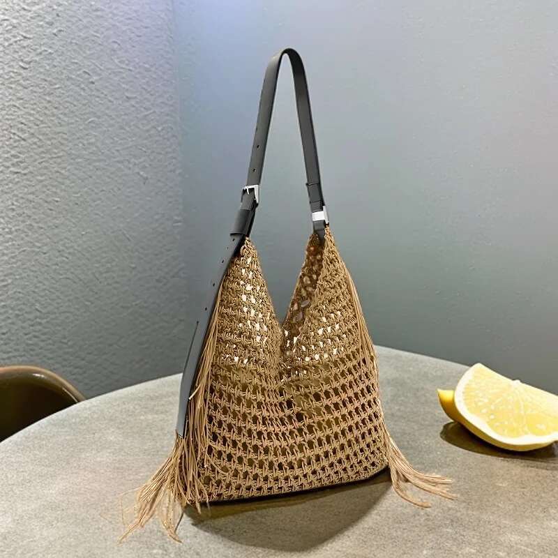 2025 New Designer Tote Bag For Women - Bohemian Style Waterproof Nylon Purse With Detachable Tassels, Multi-Pocket Beach